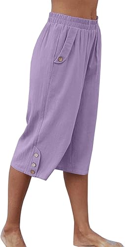 Veatzaer Women's Elastic Waist 3/4 Capri Harem Pants with Pockets Casual Loose Solid Yoga Trousers S-XXL