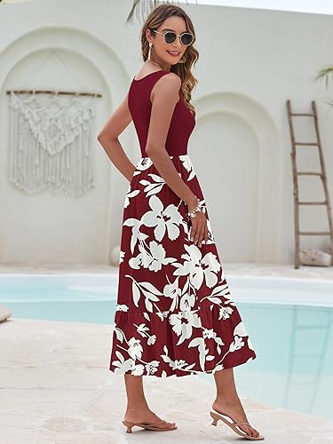 AUSELILY Womens Maxi Dress 2026 Sleeveless Summer Dresses V Neck Casual Tiered Sundresses with Pockets