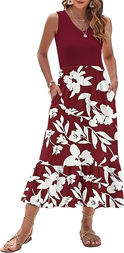 AUSELILY Womens Maxi Dress 2026 Sleeveless Summer Dresses V Neck Casual Tiered Sundresses with Pockets
